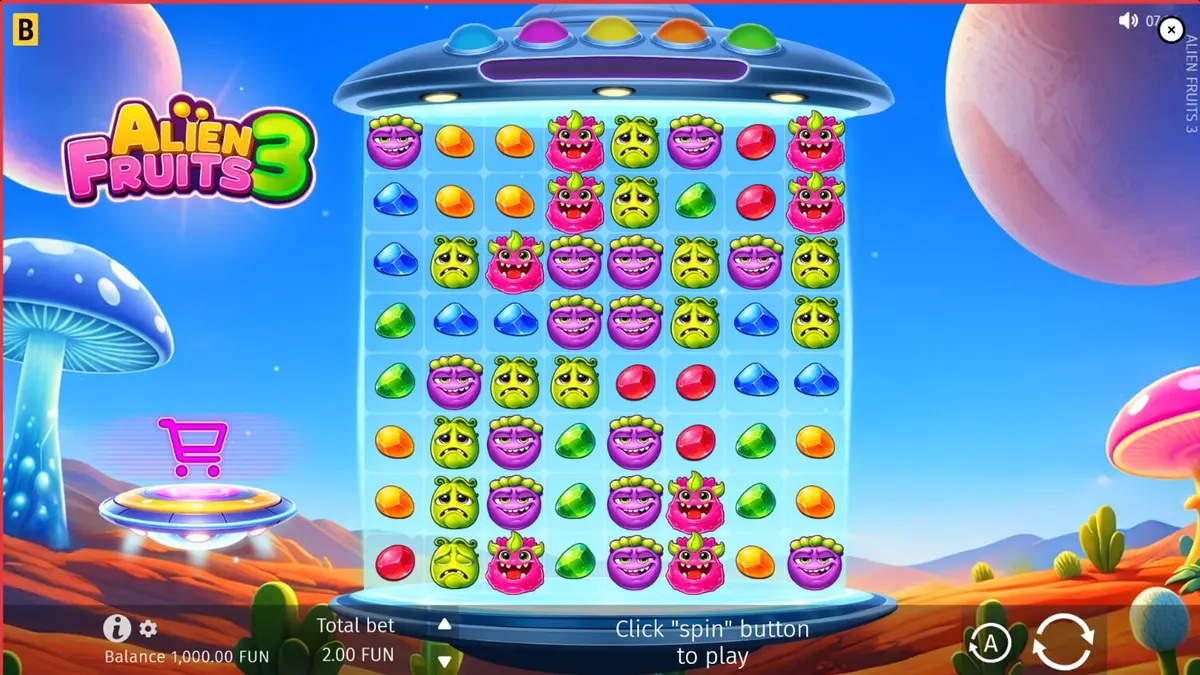 Neon-themed space adventure slot machine Alien Fruits 3